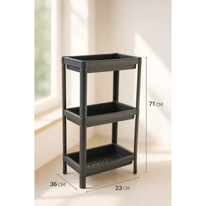 3 Katlı Modüler Raf Ünitesi, Mat Siyah, Mutfak ve Banyo Organizeri