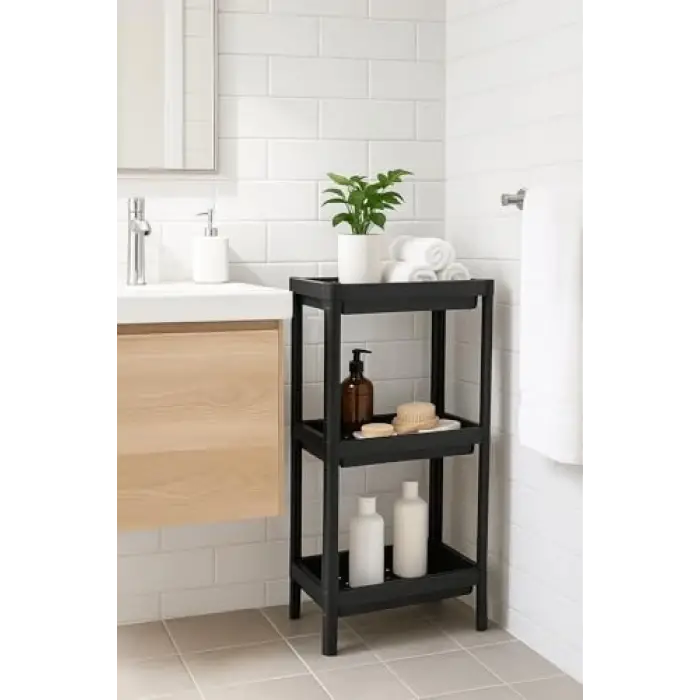 3 Katlı Modüler Raf Ünitesi, Mat Siyah, Mutfak ve Banyo Organizeri