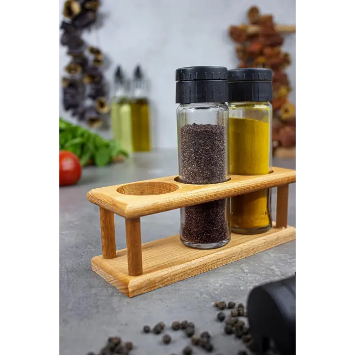 3lü Ahşap Standlı Baharatlık Seti