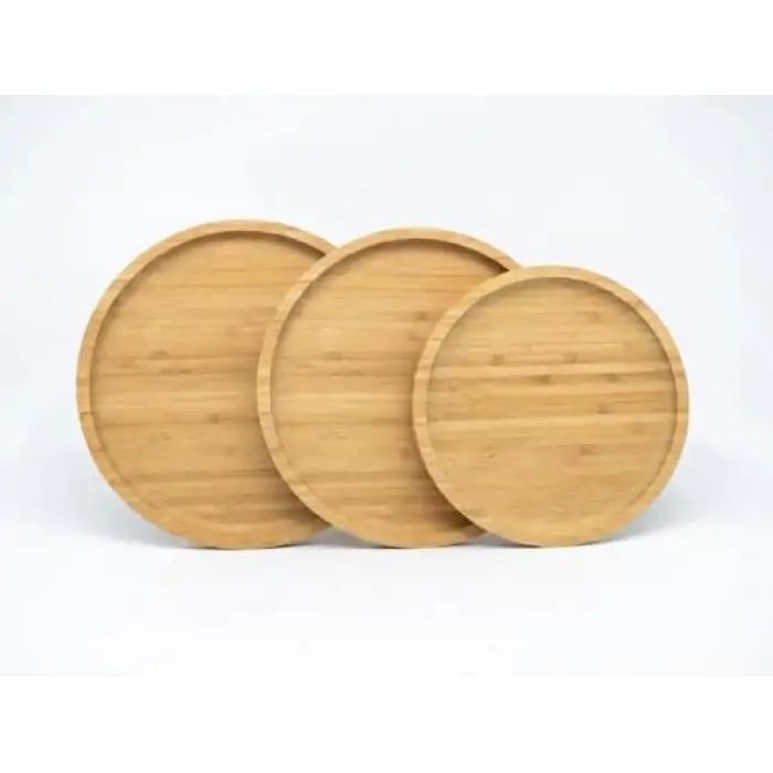3lü Bambu Sunum Tabağı Seti - 18cm 23cm 30cm Yuvarlak Servis Tabağı - Mutfak ve Sofra Düzenleyici
