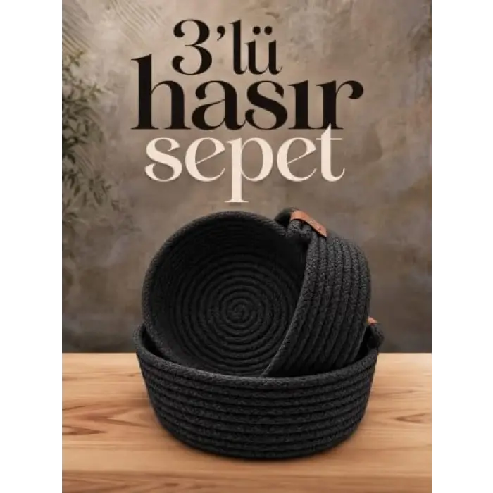 3lü Hasır Sepet Seti – Siyah