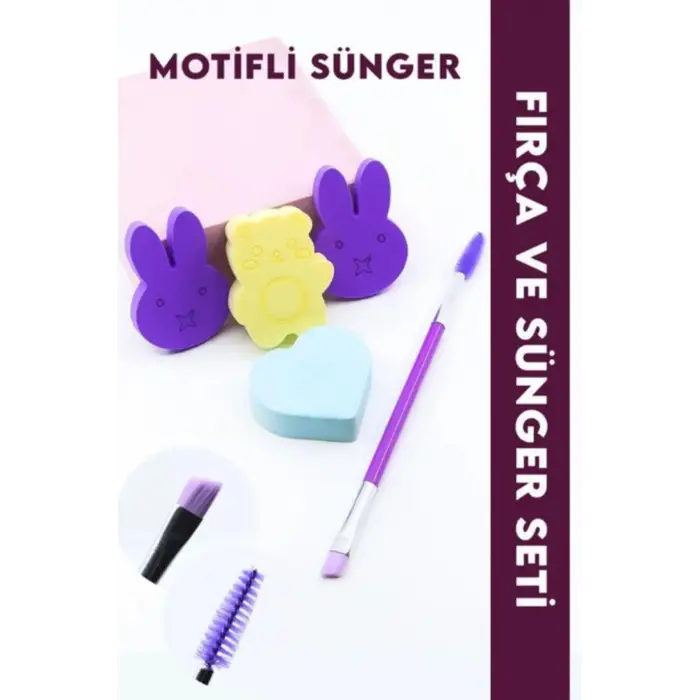 3lü Makyaj Sünger Seti + Kaş Fırçası