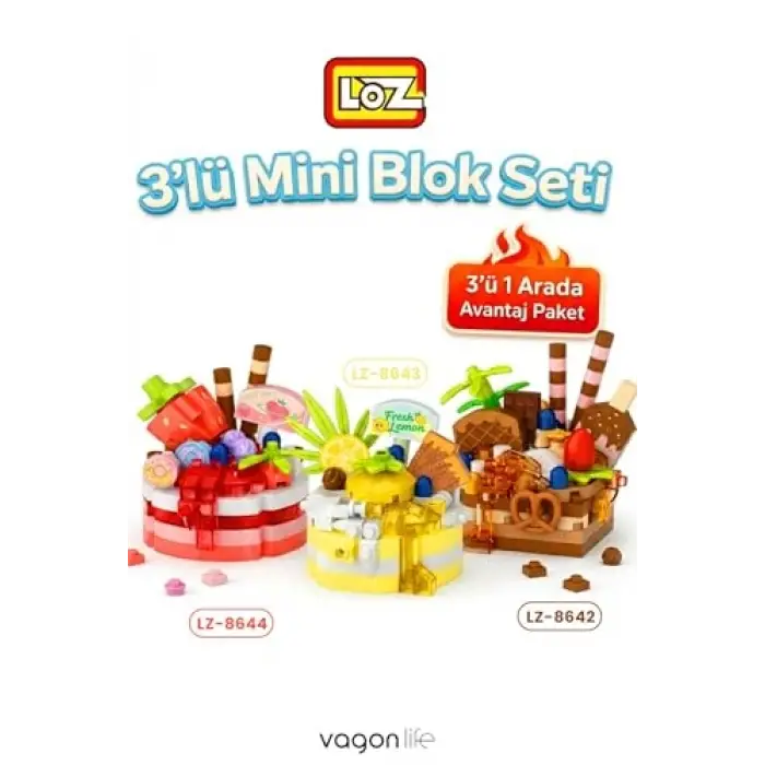 3lü Pasta Figürü 3 Farklı Model Dekoratif Oyuncak Yapım Seti Yapı Blok Seti