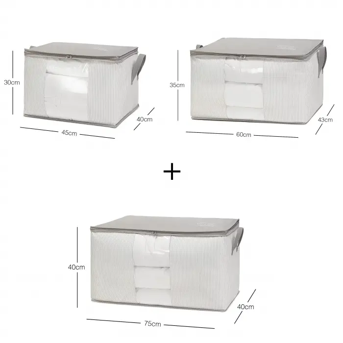3lü Pvc Pencereli Stuff & Things Gri Çizgili Hurç Set