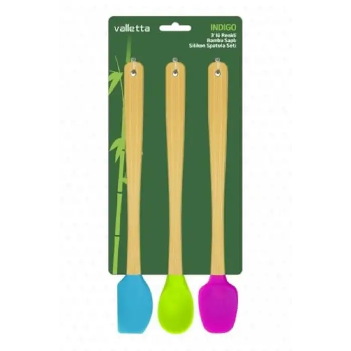3lü Renkli Bambu Saplı, Silikon Uçlu Spatula Kaşık Seti