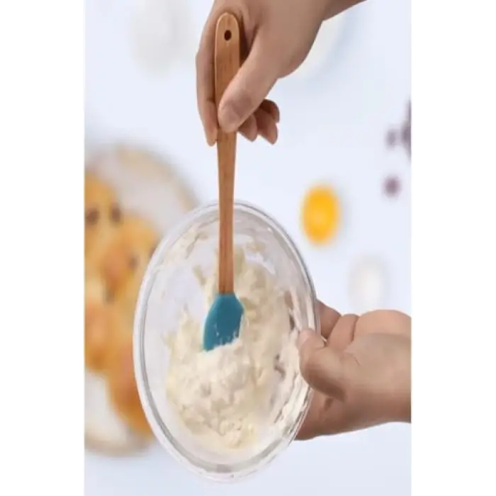 3lü Renkli Bambu Saplı, Silikon Uçlu Spatula Kaşık Seti