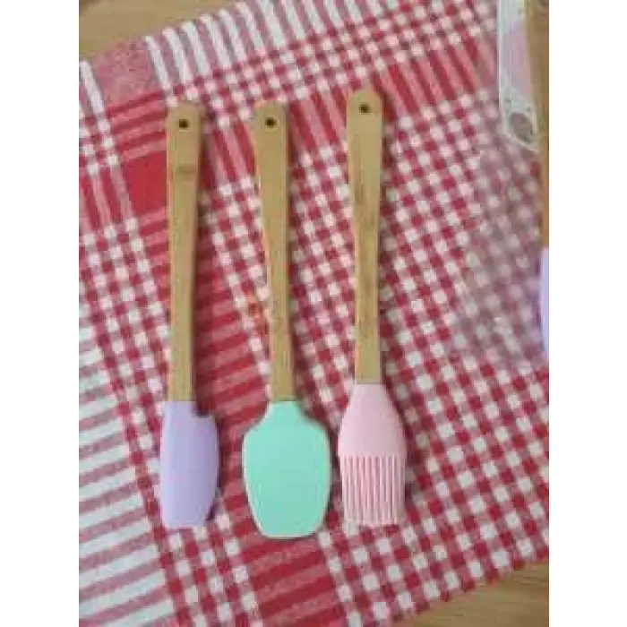 3lü Spatula Seti,Ahşap Saplı Silikon Spatula Seti