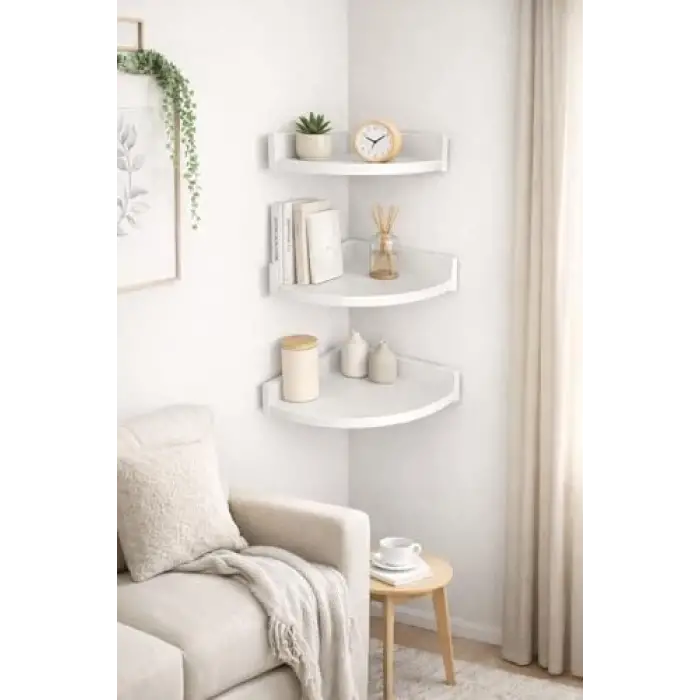 3Lü Üçgen Köşe Duvar Raf 31 x 26 x 23
