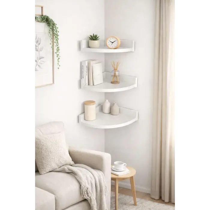 3Lü Üçgen Köşe Duvar Raf 31 x 26 x 23