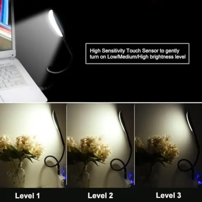 3 Mod Seviyeli Dokunmatik USB LED Masa Lambası, 14 LED Beyaz Işık, Ayarlanabilir Parlaklık, PC ve Laptop Uyumlu