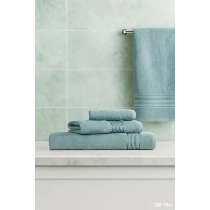 3 Parça Ekonomik Banyo Havlu Seti, %100 Pamuklu, Basic, Mint