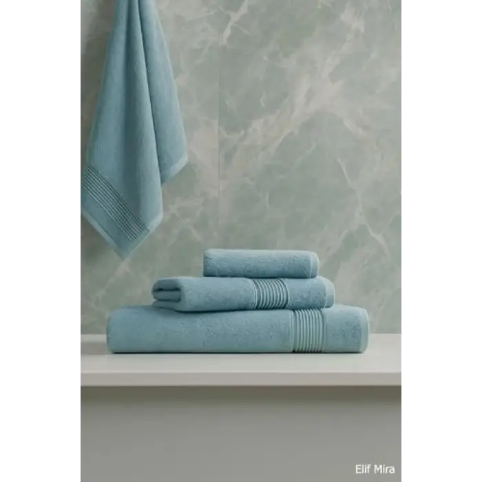 3 Parça Ekonomik Banyo Havlu Seti, %100 Pamuklu, Basic, Mint