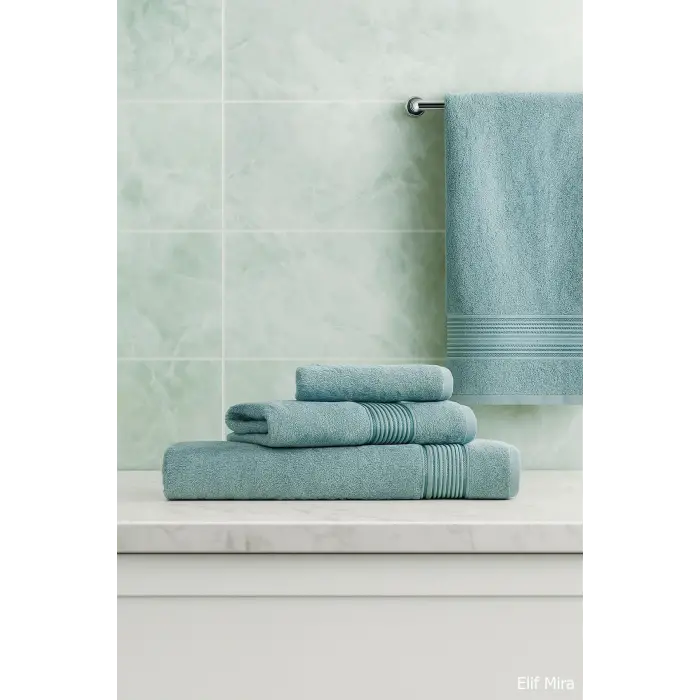 3 Parça Ekonomik Banyo Havlu Seti% 100 Pamuklu Basic (Mint)