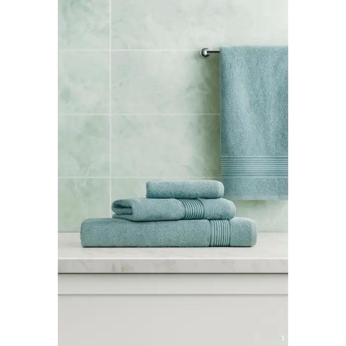 3 Parça Ekonomik Banyo Havlu Seti, %100 Pamuklu, Basic, Mint