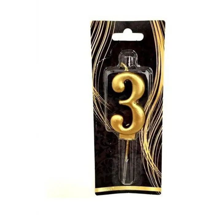 3 Yaş Gold Rakam Mum, Pasta Süslemesi