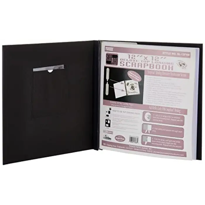 30 cm by 30 cm Snapload Sewn Leatherette Frame Cover Memory Book, Black