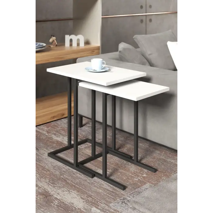 3100B Model 2li Beyaz Zigon ve Yan Sehpa