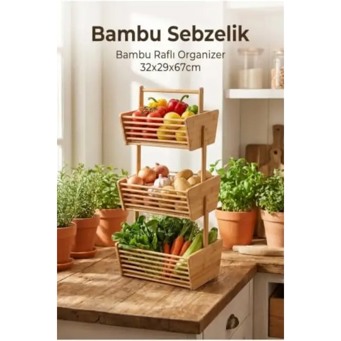 32 x 28 Bambu Raflı Sebzelik Organizer
