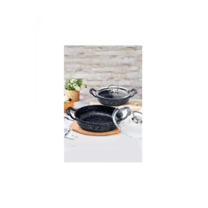 3286 4 Parça 18+22 Cm Döküm Omlet Sahan Seti, Siyah