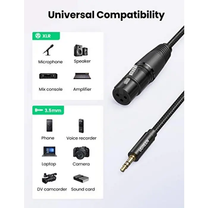 3.5 mm - Xlr Örgülü Mikrofon Ses Kablosu 1 Metre