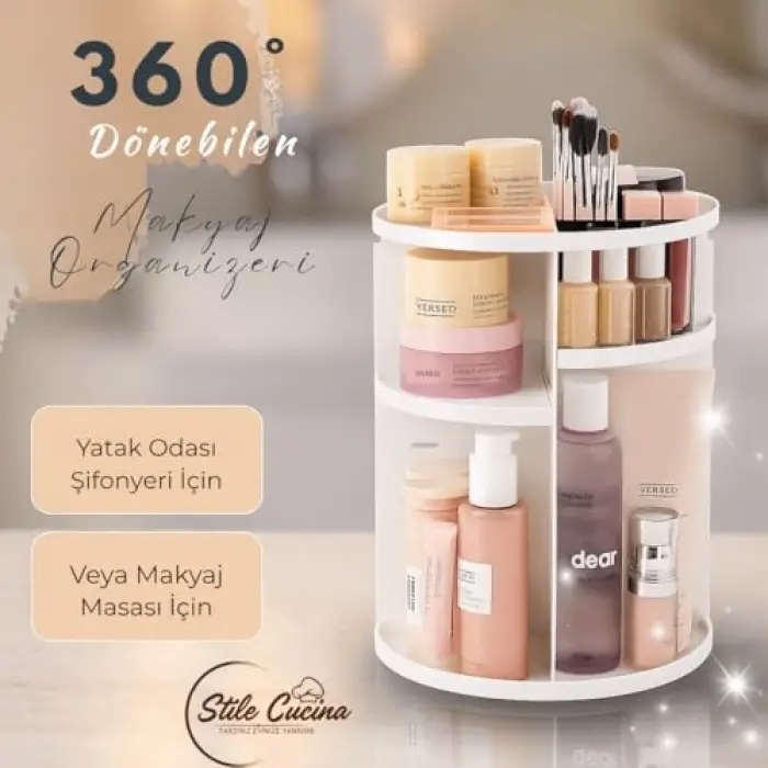 360 Derece Dönebilen Beyaz Makyaj Organizeri