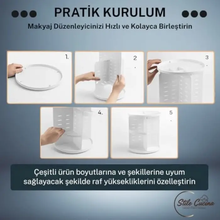 360 Derece Dönebilen Beyaz Makyaj Organizeri