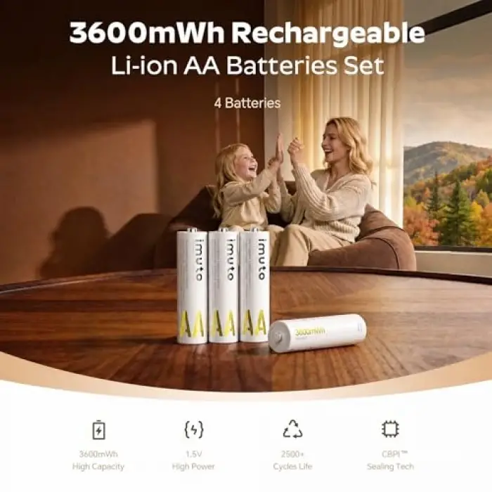 3600mWh AA Şarj Edilebilir Lityum Pil (4’lü Paket)