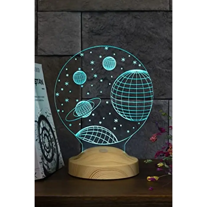 3D 3 Boyutlu Uzay Temalı LED Lamba