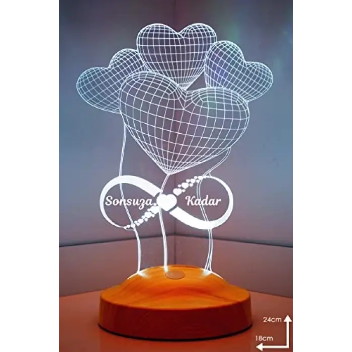 3D Balon Kalpler Sonsuzluk Hediyesi 3 Boyutlu Led Lamba