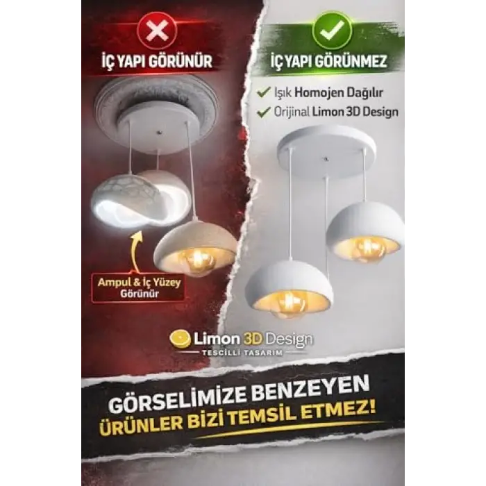 3D Beton Sarkıt Avize Rustik Bohem Modern Tekli Sarkıt Avize E27 Ampul Dahil Yvr-B-100-55