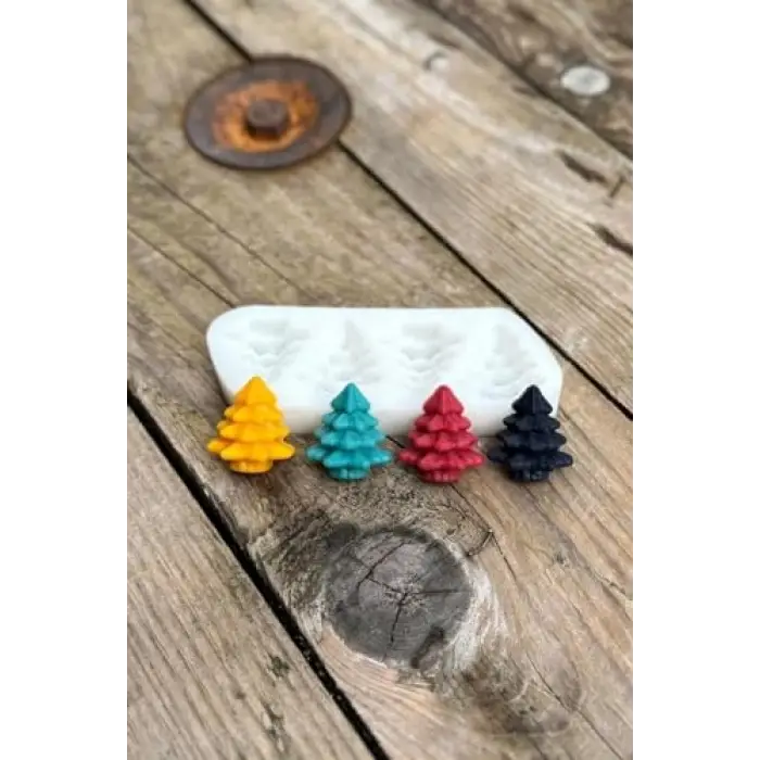 3D Çam Ağacı Mini Dörtlü Mum Kalıbı (Silikon)
