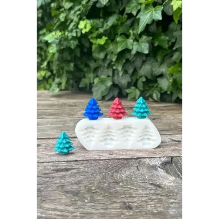 3D Çam Ağacı Mini Dörtlü Mum Kalıbı (Silikon)