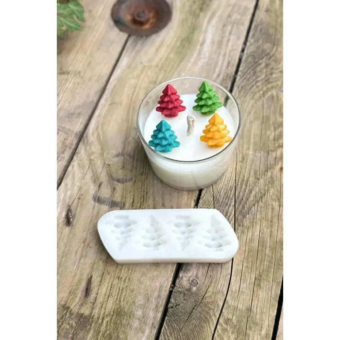 3D Çam Ağacı Mini Dörtlü Mum Kalıbı (Silikon)
