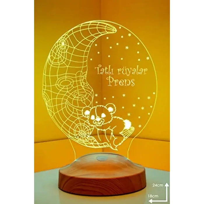 3D Tatlı Rüyalar Prens 3 Boyutlu Aydede Ayıcık Led Lamba