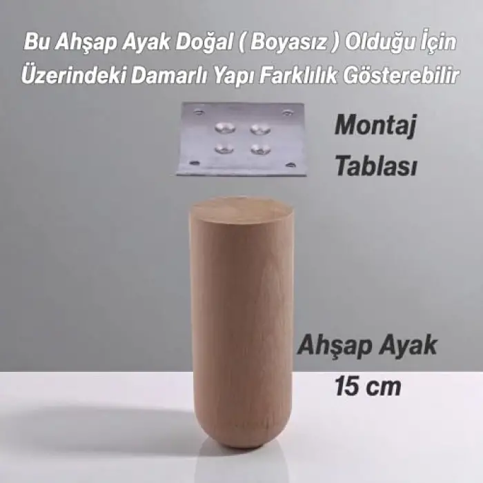 4 Adet Doğal Ahşap 15 cm Silindir Mobilya Ayağı Seti