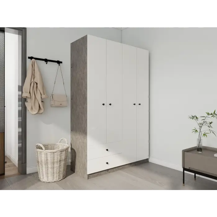 4 Kapaklı 2 Çekmeceli Gardırop Hanoibeyaz