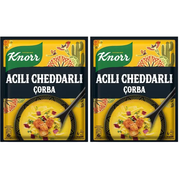 4 kişilik acılı cheddar çorbası, 74g, 2li paket