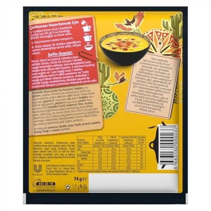 4 kişilik acılı cheddar çorbası, 74g