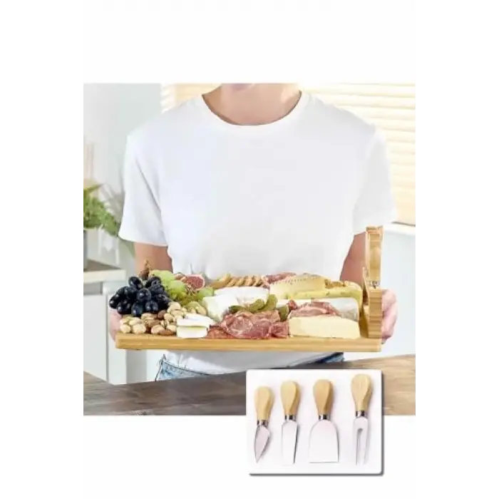 4lü Çelik Peynir Bıçağı Seti, Bambu Saplı