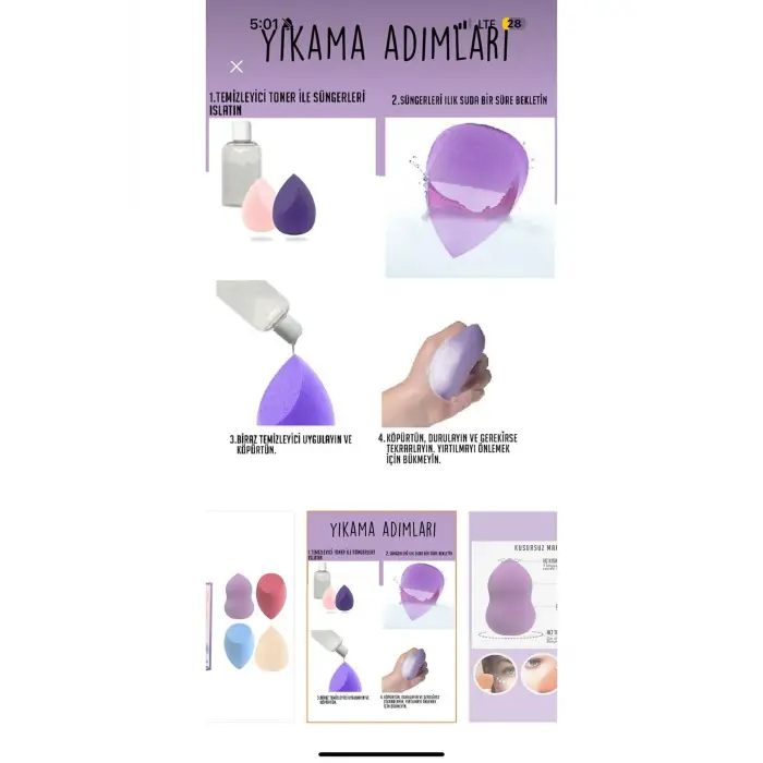 4lü Çok Renkli Makyaj Süngeri