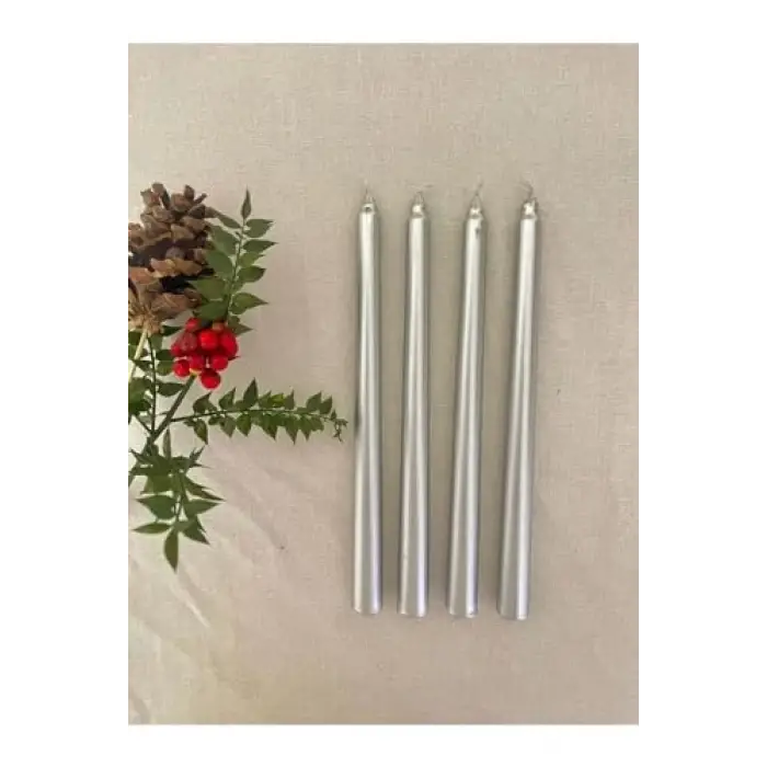 4lü Sedefli Gri Renkli Şamdan Mumu