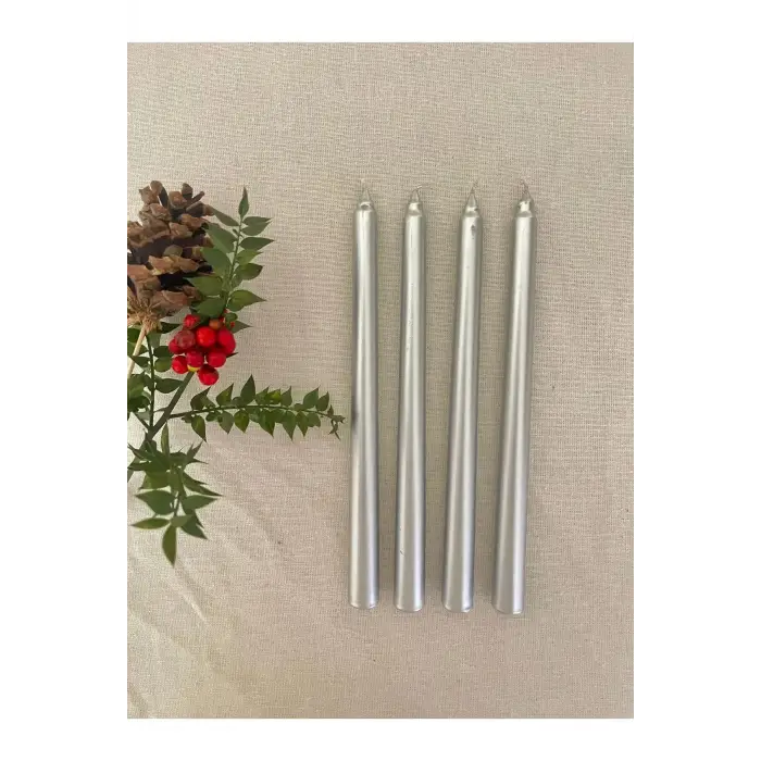 4lü Sedefli Gri Renkli Şamdan Mumu