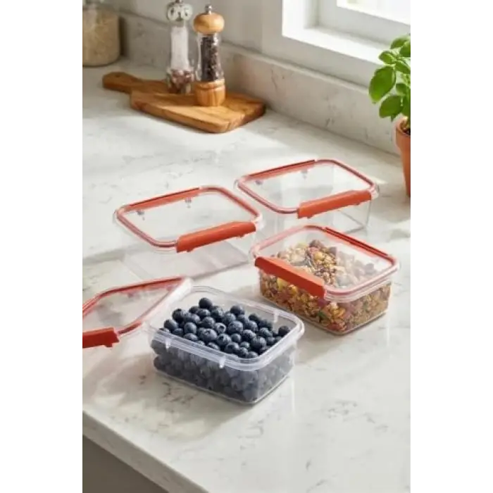 4Lü Set Press - Lock Saklama Kabı 360 ML MAVİ