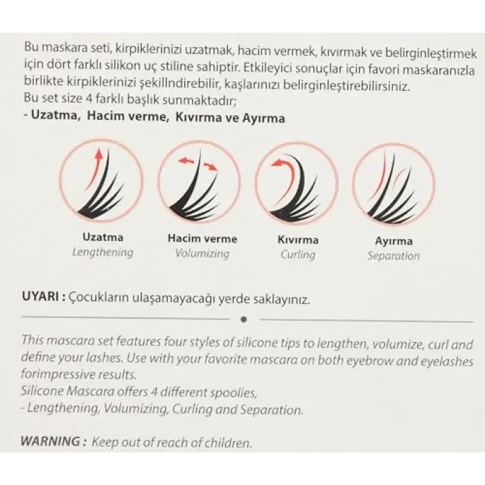 4lü Silikon Maskara ve Kaş Şekillendirme Fırçası