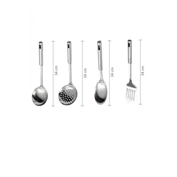 4 Parça Çelik Mutfak Servis Seti, Kepçe Kevgir Spatula Kaşık Takımı Çeyiz Seti, Mutfak Sofra Seti Ergonomik Saplı