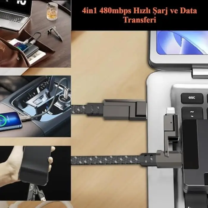 4ü 1 arada iOS Type-C USB veri ve şarj kablosu