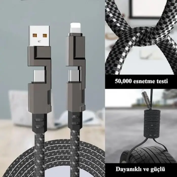 4ü 1 arada iOS Type-C USB veri ve şarj kablosu