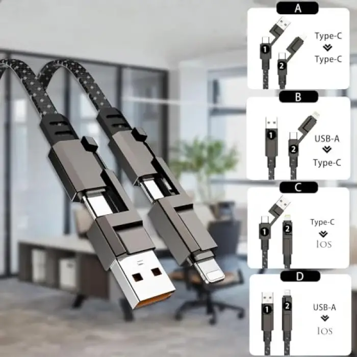 4ü 1 arada iOS Type-C USB veri ve şarj kablosu