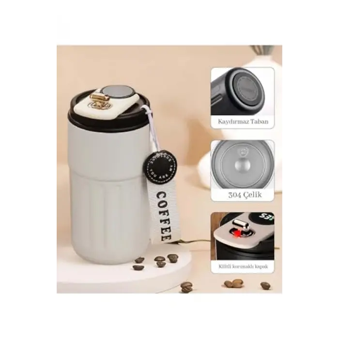 400 ml Coffee Dereceli Beyaz Termos