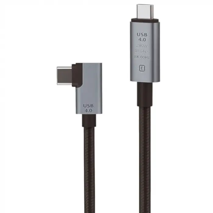 40Gbps 240W 4.0 Thunderbolt L Shape Type-C to Type-C Şarj, Data ve 8K 60Hz Data Transfer Kablosu Tip C 30 cm - PD240W